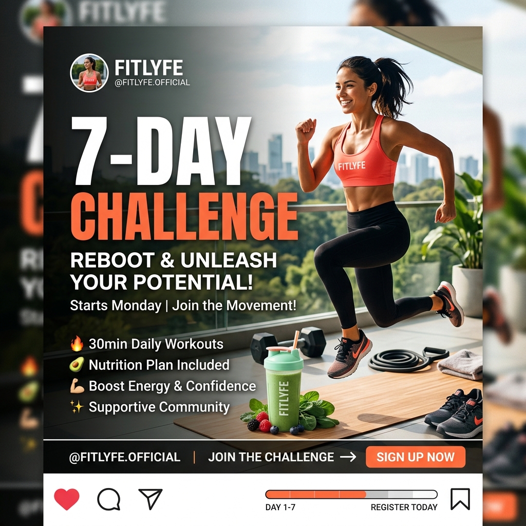 AI-generated Instagram post for a fitness challenge